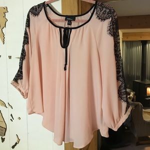 Medium Dressy Shirt, Pink With Black Lace